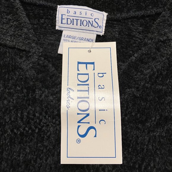 NWT Basic Editions Black Velour V-Neck Sweater Size Large - Picture 4 of 8